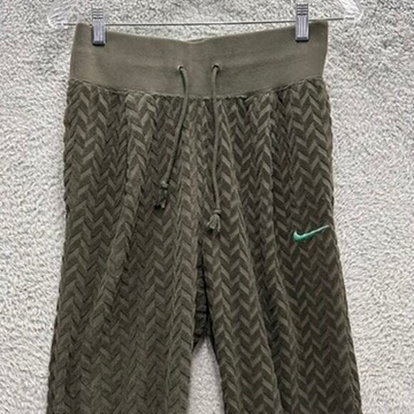 Nike Women's Small Joggers Green Terry Cloth Chevron Pattern Pull Tie Activewear - Picture 2 of 9